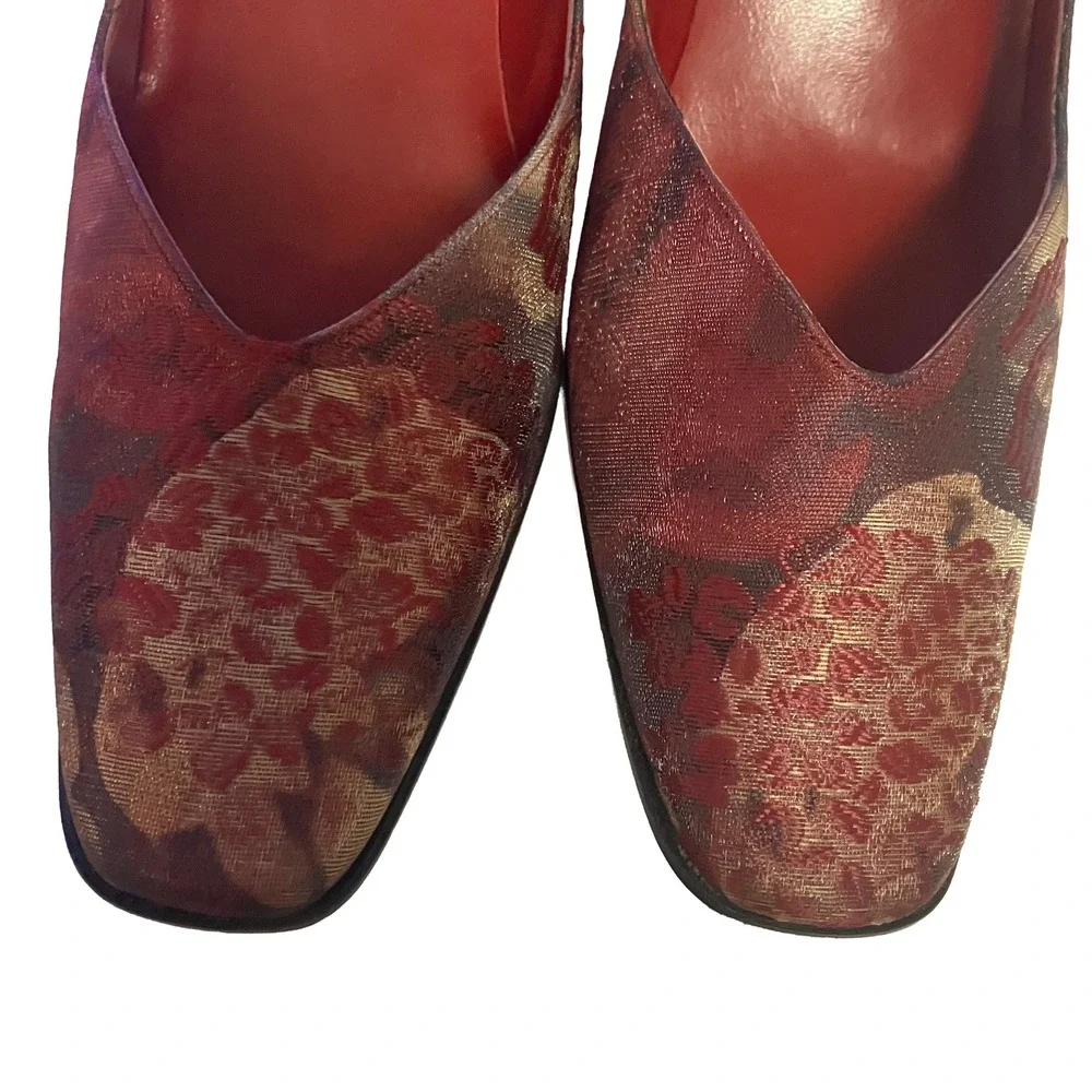 Vintage Proxy Floral Tapestry Pumps Size 10 Leather Spain Square Toe Rare Heels